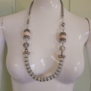 Anthropologie silver, white, and pink beaded necklace